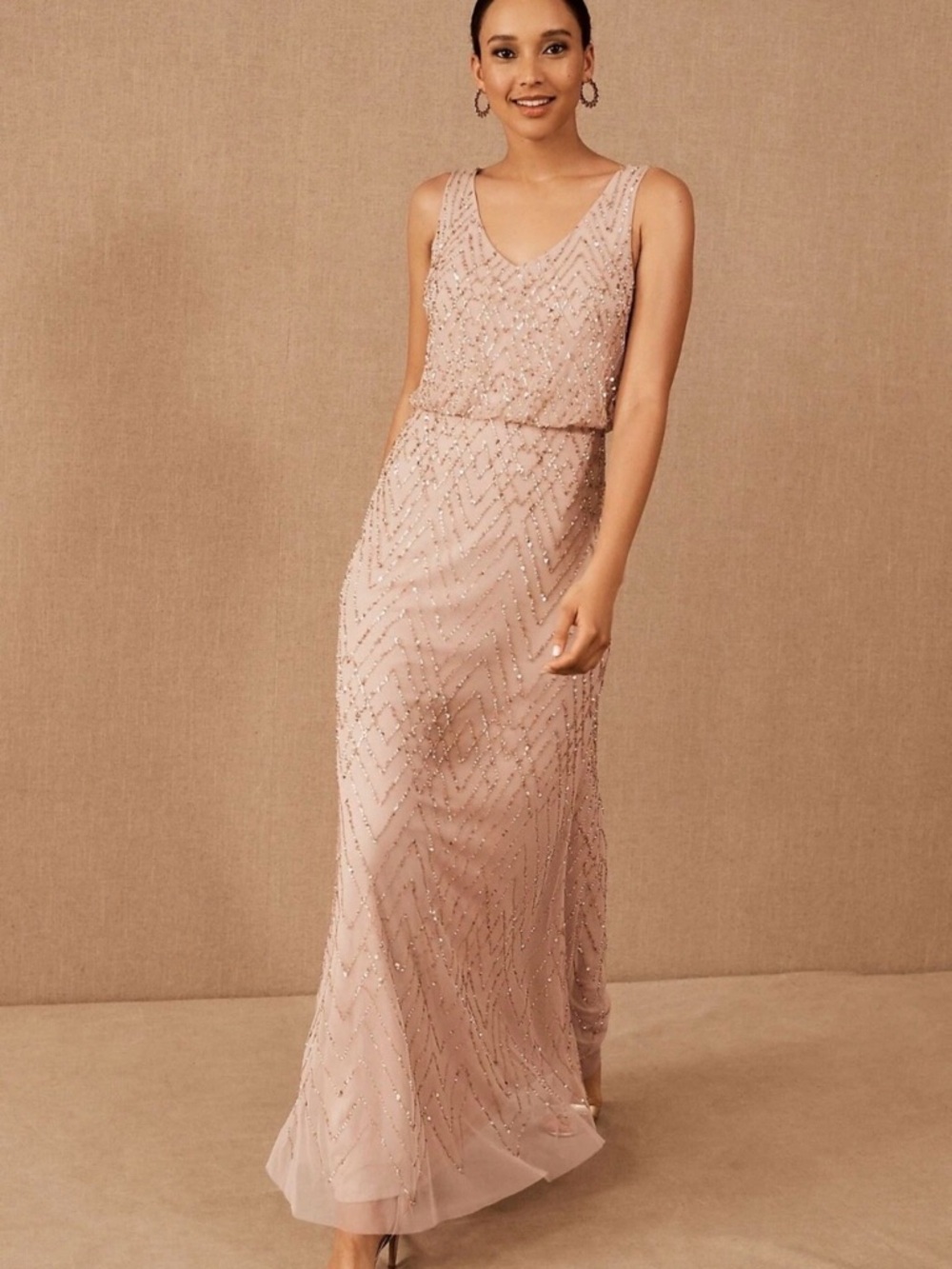 BHLDN By Anthropologie Blaise Dress Size 8 Blush Beaded Maxi